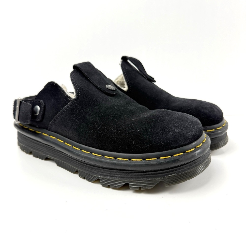Dr Martens Zebzag Mule Womens 8 Black Suede Platform Slip On Clogs